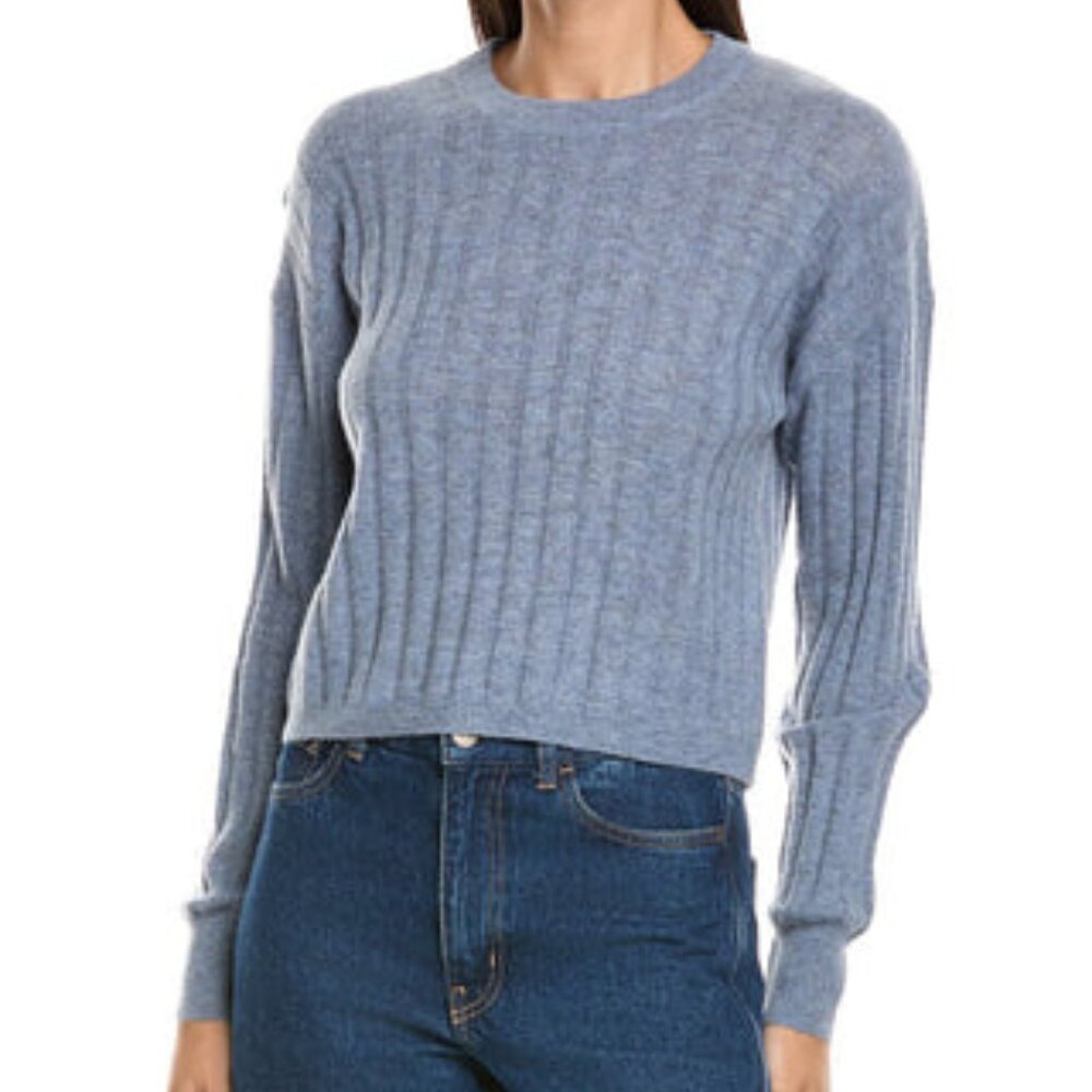 Naadam Blue 100% Cashmere Cropped Ribbed Sweater Size S